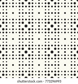 Seamless vector pattern halftone design. Modern textile print with black dots. Monochrome fashion background. Grid of circles.