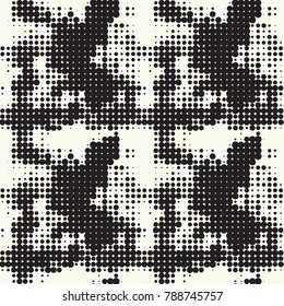 Seamless vector pattern halftone design. Modern textile print with black dots. Monochrome fashion background. Grid of circles.