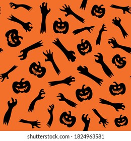 Seamless vector pattern for Halloween design. Halloween symbols pumpkin in cartoon style. Vector Illustration.	
