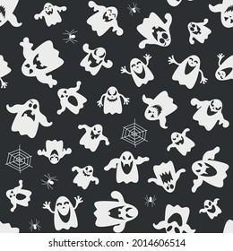 Seamless vector pattern for Halloween design. Halloween symbols: ghost and spider cartoon style. Vector Illustration