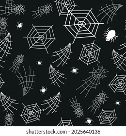 Seamless vector pattern for Halloween design. Halloween symbols: spider web and spider. Vector Illustration	