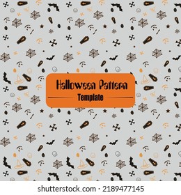Seamless vector pattern for Halloween design. Halloween symbols: ghost, bat, pumpkin in cartoon style. Vector Illustration 