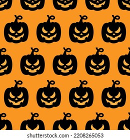 Seamless vector pattern for Halloween design. Halloween symbols pumpkin in cartoon style. Vector Illustration.