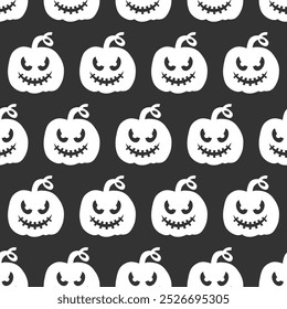 Seamless vector pattern for Halloween design. Halloween symbols pumpkin in cartoon style. Vector Illustration.