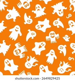 Seamless vector pattern for Halloween design. Halloween symbols ghost in cartoon style. Vector Illustration.	
