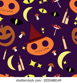 seamless vector pattern for halloween. Flat vector illustration in children's style on the autumn theme