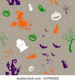 Seamless Vector Pattern with Halloween Icons