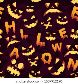 Seamless vector pattern with halloween jack lantern scary face theme