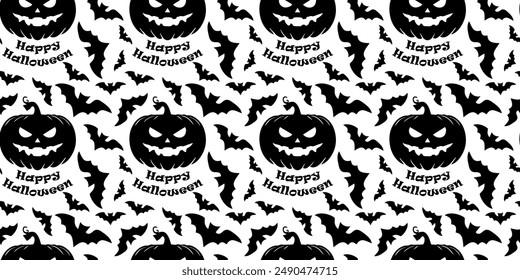 Seamless vector pattern for Halloween party. Halloween bat and scary pumpkins. flat Vector Illustration