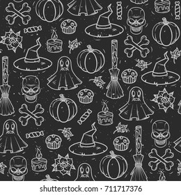 Seamless vector pattern for Halloween. Seamless print, wallpaper, background with the image of objects in the style of Halloween
