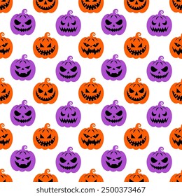 Seamless vector pattern with Halloween pumpkins. Holiday print for textiles, fabrics, covers, paper, wrappers and other surfaces.