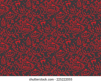 Seamless vector pattern for Halloween. Skull. Pumpkin. Bone. Ghost.