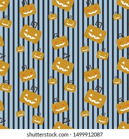 Seamless vector pattern with Halloween themed elements  with pumpkin