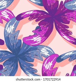 Seamless vector pattern with hand draw exotic abstract flowers.