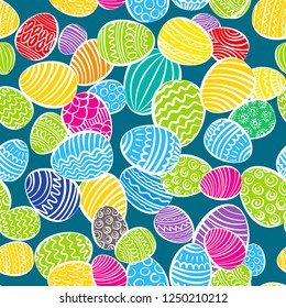 Seamless vector pattern with hand drawing eggs. Easter holiday background of doodle holiday symbol