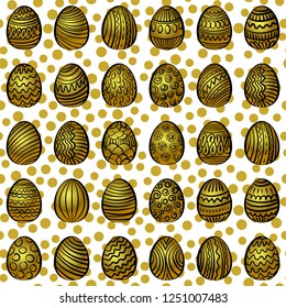 Seamless vector pattern with hand drawing eggs. Easter holiday background of doodle holiday symbol