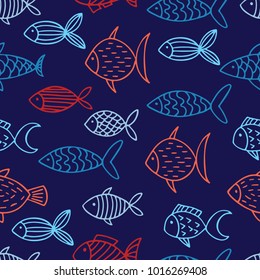 seamless vector pattern with hand drawn abstract fish