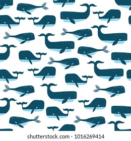 seamless vector pattern with hand drawn whales