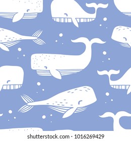 seamless vector pattern with hand drawn whales
