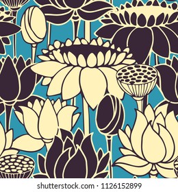 seamless vector pattern with hand drawn lotos flowers. design for textile, interior, print