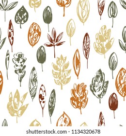 Seamless vector pattern  with  hand drawn autumn leaves