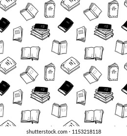 Seamless Vector Pattern With Hand Drawn Books, Notebooks