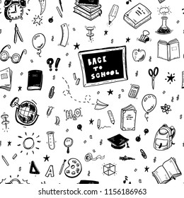 Seamless vector pattern with hand drawn back to school doodle icons set Seamless vector pattern with hand drawn back to school doodle icons set