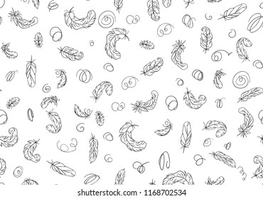 Seamless vector pattern with hand drawn feathers 