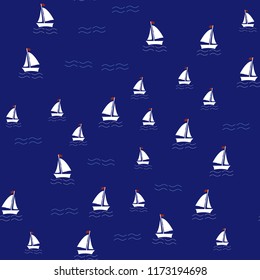 Seamless vector pattern with hand drawn sailing yachts