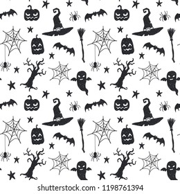 Seamless vector pattern with hand drawn doodle halloween symbols