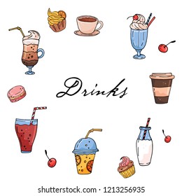 Seamless vector pattern with hand drawn drinks