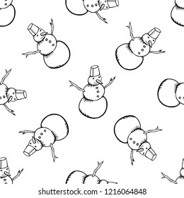 Seamless vector pattern with hand drawn snowman.