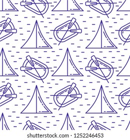 Seamless vector pattern with hand drawn sailing yachts. Summer bright background.