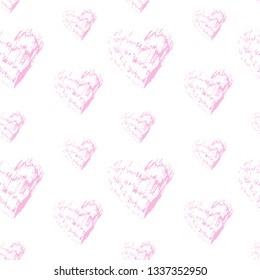 Seamless vector pattern hand drawn grunge hearts. 