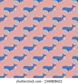 Seamless vector pattern with hand drawn whales. For kids design, apparel, fabric, textile, wrapping paper.