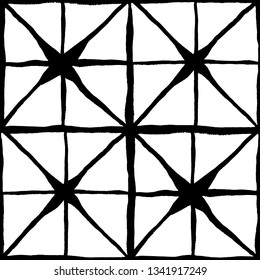 Seamless vector pattern with hand drawn black and white geometric ornament