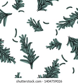 Seamless vector pattern with hand drawn rosemary, herbs background