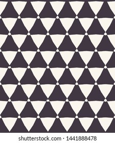 Seamless vector pattern. Hand drawn triangle lattice grid . Repeating geo background. Monochrome surface design textile swatch. Modern geometric grid black white wallpaper. Bold graphic all over print