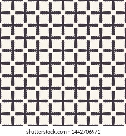 Seamless vector pattern. Hand drawn square lattice grid . Repeating geo background. Monochrome surface design textile swatch. Modern geometric grid black white wallpaper. Connected all over print