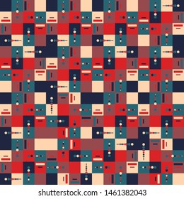 Seamless vector pattern. Hand drawn square geometric mosaic grid. Modern all over print retro swatch
