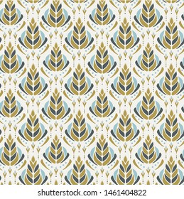 Seamless vector pattern. Hand drawn leaf floral damask. Ornamental baroque all over print. Retro art deco swatch