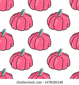 Seamless vector pattern with hand drawn pumpkins