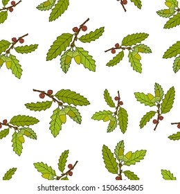 Seamless vector pattern with hand drawn oak tree branches