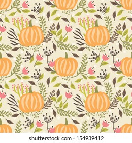 Seamless vector pattern, hand drawn floral background. Halloween collection.