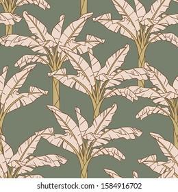 Seamless vector pattern with hand drawn banana trees. Perfect for fabric, wallpaper or wrapping paper.