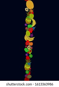 seamless vector pattern with hand drawn fruits. fabric, wrapping paper, background, wallpaper, surface and textile design. trendy bright juicy colors, fancy ornament, modern healthy food illustration 