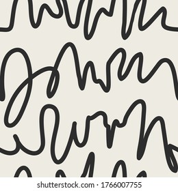 Seamless vector pattern. Hand drawn waves in doodle style. Trendy minimalistic texture