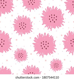 Seamless vector pattern Hand drawn pink flower background in cartoon style Used for printings, wallpaper, fabric, textiles