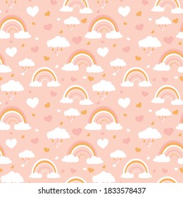 Seamless vector pattern with hand drawn rainbows and  Trendy baby texture for fabric textile wallpaper apparel wrapping