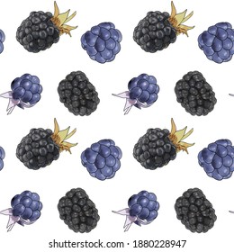 Seamless vector pattern with hand drawn blackberry and dewberry, perfect for the kitchen